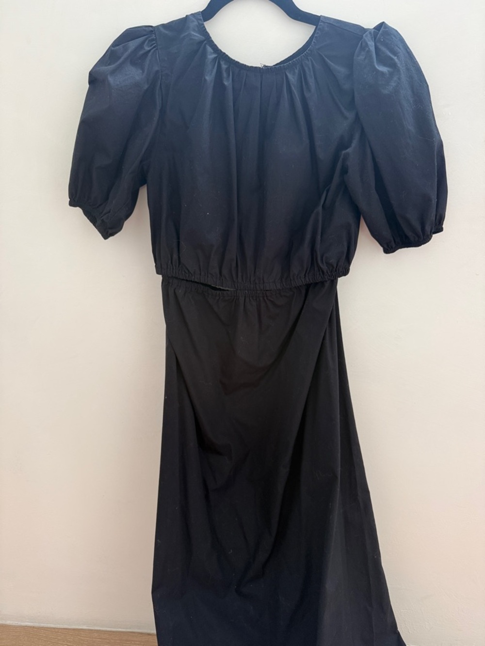 Faithfull the Brand Black Puff-Sleeve Midi Dress